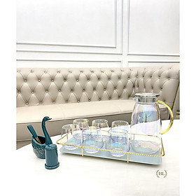 Mua KHAY THUỶ TINH CƯỜNG LỰC KHUNG HỢP KIM MẠ VÀNG PVD CHUYÊN DỤNG ĐỂ BÌNH CỐC HOME DECOR | Khay đựng đồ phong cách Bắc âu