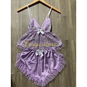 Đồ Ngủ Sexy Nữ 2 Dây Gợi Cảm Chất Satin Phối Ren Cao Cấp Freesize - Linqu Sleepwear