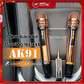 Micro không dây đa năng MTMAX AK91 - Micro không dây giá tốt, sử dụng cho mọi loại thiết bị âm thanh - Micro dành cho loa kéo, loa bluetooth, amply thích hợp karaoke gia đình, sân khấu hội họp tiệc tùng