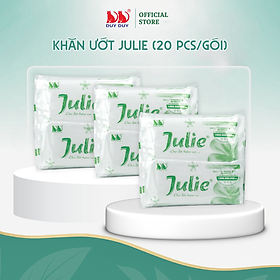 Combo 10 gói Khăn lạnh dùng một lần Julie xanh lá vải bi 20 cái (20x24cm) hương hoa hồng không hóa chất dùng một lần tiện lợi