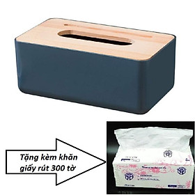 Mua Hộp đựng khăn giấy nắp gỗ+ tặng kèm khăn giấy rút 300 tờ