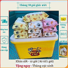 Thùng 10 Gói Khăn giấy ướt B.Duck con vịt vàng Cute tiện dụng siêu đáng yêu, HÀNG NỘI ĐỊA CAO CẤP, Làm sạch bụi