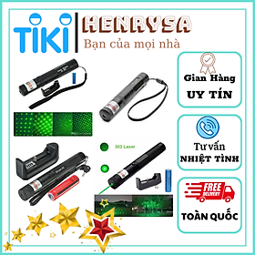 Đèn pin chiếu tia laser 303 (Kèm hộp+pin+sạc) - Hàng chính hãng