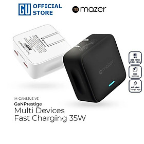 Củ sạc nhanh Mazer GanPrestige 35W US Wall Charger Siêu Nhỏ 02 Cổng USB-C Có Đèn Led Báo Sạc Nhanh Hàng Chính Hãng