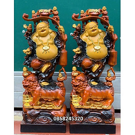 Tượng phật di lặc ngũ phúc được làm bằng gỗ hương đá sơn pu giả cổ kt cao 60cm 