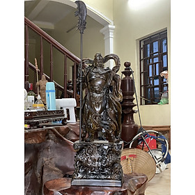 Tượng quan công cầm đao trấn ải,trang trí  phong thủy bằng gỗ mun kt cao 60×24×14cm