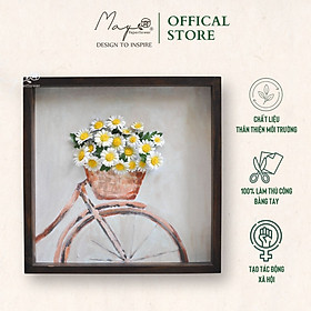 Tranh hoa giấy handmde trang trí cao cấp ROMANCE BICYCLE FLOWERS 40x40cm - Maypaperflower Hoa giấy nghệ thuật