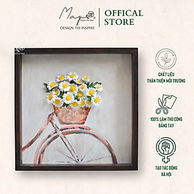 Mua Tranh hoa giấy handmde trang trí cao cấp ROMANCE BICYCLE FLOWERS 40x40cm - Maypaperflower Hoa giấy nghệ thuật