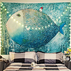Mua Tranh vải treo tường TV13 - FISH & HOME Marytexco décor nhà cửa  phòng ngủ  phòng trọ sinh viên KT 150*130cm TẶNG kèm 4 đinh + 4 kẹp + ĐÈN LED USB 6M