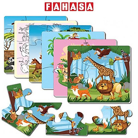 Bộ 6 Tranh Xếp Hình 6 Cấp Độ 17 x 17 cm - Động Vật Hoang Dã - Minh Châu C6-002