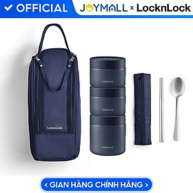 Bộ hộp cơm giữ nhiệt Lock&Lock Lunch Box LHC8052S01 - Hàng chính hãng có 3 ngăn riêng, kèm túi và muỗng đũa - JoyMall