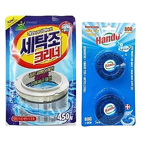 Combo gói bột tẩy vệ sinh lồng máy giặt Hàn Quốc 450g + Vỉ 2 viên tẩy sạch khử mùi bồn cầu Hando