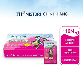 Thùng 48 hộp thức uống Sữa trái cây Dâu tự nhiên TH true JUICE milk MISTORI 110ml x 48 hộp