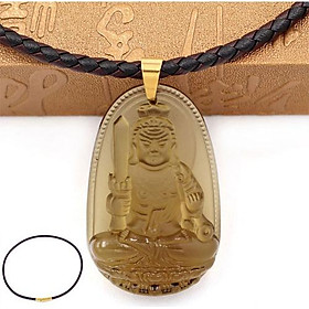 Vòng cổ dây da Phật Bất Động Minh Vương đá Obsidian 5cm - Phật bản mệnh tuổi Dậu