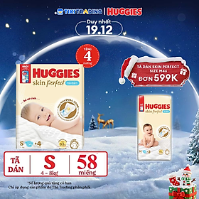 Tã/bỉm dán sơ sinh Huggies Skin Perfect S 54+4 miếng với 2 vùng thấm giảm kích ứng da