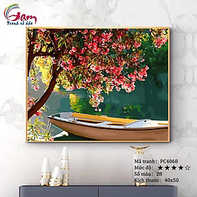 Mua Tranh tô màu theo số sơn dầu số hóa phong cảnh hồ nước nắng sớm PC4068