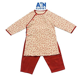 Bộ áo dài bé gái họa tiết Đào đông đỏ thô trà bông - AICDBG3N1IMC - AIN Closet