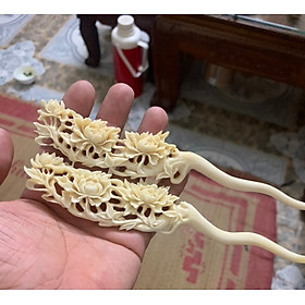 Trâm búi tóc nữ được trạm khắc hoa phùng dung đẹp lung linh bằng xương kt dài 17cm