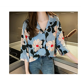 Áo sơ mi nữ form rộng in hoa tay lỡ cổ 2 ve thanh lịch - SSG28