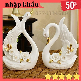 Tượng Đôi Chim Thiên Nga Trống Mái Chất Liệu Gốm Sứ Cao Cấp Nhập Khẩu Sang Chảnh-Decor Bàn