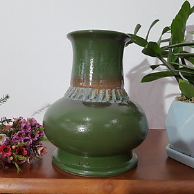 Bình hoa bát tràng cao cấp vuốt tay thủ công mầu xanh rêu H21