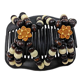 Wooden Double Hair Comb Beads Clip Stretchy Hair Clip for Women Ladies
