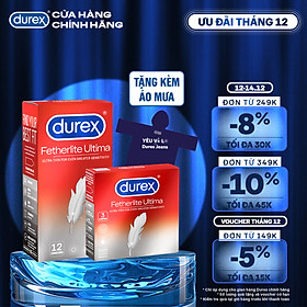 Bộ bao cao su Durex Fetherlite Ultima siêu mỏng, size 52 mm, 1 hộp 12 bao và 1 hộp 3 bao