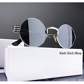 Kính Râm, Kính Mát Nam Nữ Dáng Tròn Kim Loại Hàn Quốc Cao Cấp (Bạc Gương)