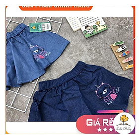 Chân váy bò bạn gái thêu hình thỏ, lá 2-8T. Vải bò mềm, đẹp