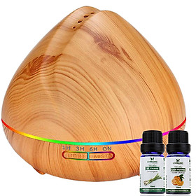 Máy khuếch tán/ máy xông tinh dầu Quả đào gỗ vàng Lorganic FX2024 + tinh dầu sả chanh + tinh dầu cam Lorganic (10ml x2)