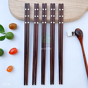 Mua Đũa gỗ trắc khảm xà cừ 3 chấm _ Đơn giản & Ấn tượng_Bộ 05 đôi vuông (CTL756)