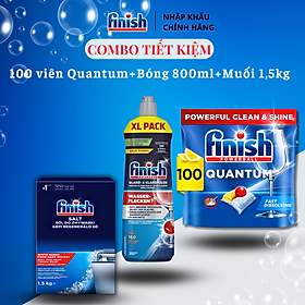 Muối Finish 1.5kg + Bóng Finish 1150ml + 100 Viên Finish Quantum dùng cho Máy Rửa Bát