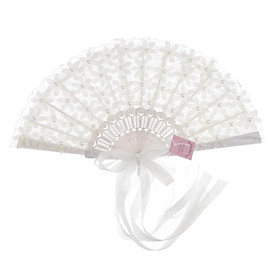 Chinese Style Dance Wedding Lace Folding Hand Held Flower Decor Fan White