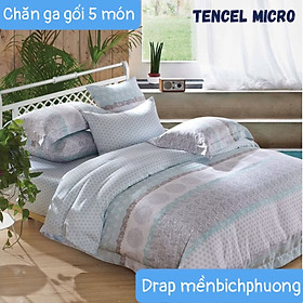 Bộ drap mền tencel hàn quốc 5 món ( 1 drap + 1 chăn chần bông + 3 áo gối) đủ size