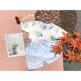 Bộ cộc tay Unchi cài vai chất sợi tre thông hơi thoáng mát cho bé 0-24 tháng tuổi
