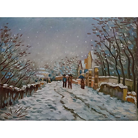 Mùa Tuyết Đầu Tiên (Monet) - Tranh Sơn Dầu Vẽ Tay 30x40cm