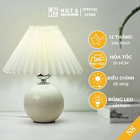 Đèn Ngủ Để Bàn Gốm Sứ Cao Cấp HUTA S8 Chao Xếp Ly Vintage Dễ Thương Decor Trang Trí Phòng Ngủ, Đọc Sách Đầu Giường, Điều chỉnh độ sáng, Đèn Vàng Bóng LED Tiết Kiệm Điện