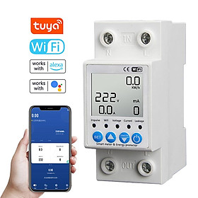 Tuya WiFi Intelligent Leakage Protecting Switch Current Voltage Monitoring Circuit Breaker Timer Function Power Meter Compatible with Amazon Alexa and Google home for Voice Control