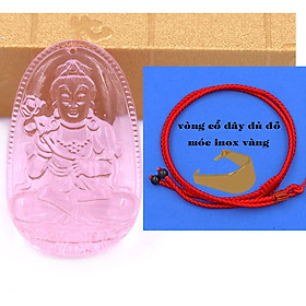 Mặt Phật Đại thế chí pha lê hồng 1.9cm x 3cm (size nhỏ) kèm vòng cổ dây dù đỏ + móc inox vàng, Phật bản mệnh, mặt dây chuyền