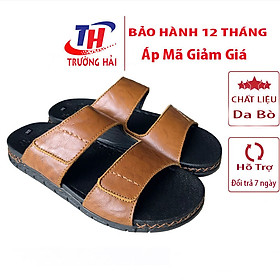 Dép da nam đế cao 3.5cm may viền Trường Hải da bò thật màu vàng thời trang nam cao cấp DN156