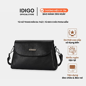 Túi đeo vai đi chơi, túi đeo chéo nữ phom mềm da bò thật IDIGO FB1 - 6027
