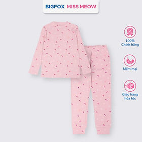 Bộ dài tay cho bé gái Bigfox Miss Meow vải bozip mặc nhà mùa thu đông size đại trẻ em 3-11 tuổi 35kg