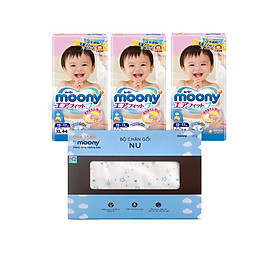 Combo 3 gói tã dán Moony cao cấp size NB90/S84/M64/L54/XL44 tặng Bộ chăn gối cao cấp và đồ chơi xe trượt đà cho bé VBC-123-6 (ngẫu nhiên)