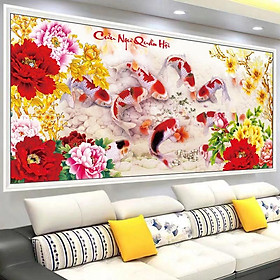 Mua Tranh thêu chữ thập cửu ngư quần hội ( thêu kín ) mn0099 ( 130x69) mn0100 (180x80) - tranh chưa thêu