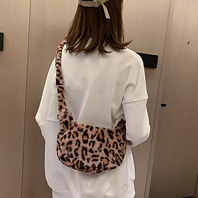 Women Faux Fur Tote Shoulder Bag Handbag Furry Leopard Print Top Handle Crossbody Shoulder Bag