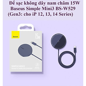 Đế sạc không dây nam châm 15W cổng Type_C Baseus Simple Mini3 BS-W529 (Gen 3) _ Hàng chính hãng