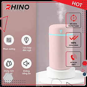 Máy phun sương xông tinh dầu tạo ẩm Rhino H901 dung tích 420ml, nhỏ gọn, không gây tiếng ồn, tích hợp đèn ngủ RGB nhiều màu, có chế độ tự ngắt - Hàng chính hãng