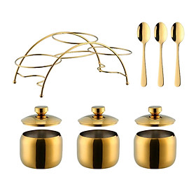 Seasoning Jar with Lid Spoon Holder Stainless Convenient Modern for Kitchen