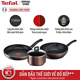 Combo 3 Nồi thân cao Tefal Day By Day G1436105 22cm & Chảo chiên Tefal Day By Day G1430605 28cm & Chảo xào Tefal Day By Day G1437705 26cm - Dùng mọi loại bếp - Chấm đỏ báo nhiệt thông minh - Hàng chính hãng