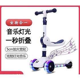 Xe scooster cho bé, Xe chòi chân, Xe trượt cho bé từ 2 đến 6 tuối có đèn và nhạc khi sử dụng - Panda Trắng